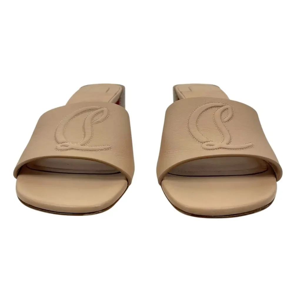 Christian Louboutin So CL Mules 55 Leather Heel Sandal Beige  Size 37 - Picture 6 of 12